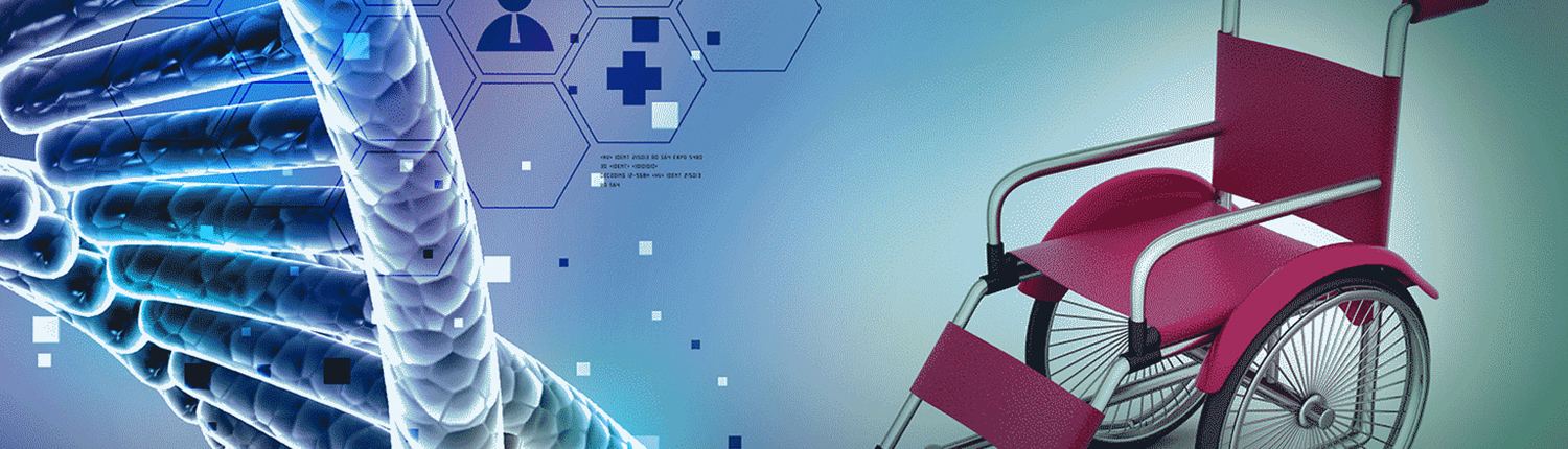 Rollstuhl vor modernem, medizinischem Hintergrund